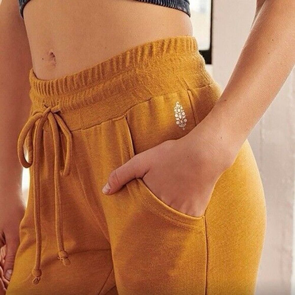 Free People Movement Joggers Women's Small Golden Yellow Drawstring Athleisure